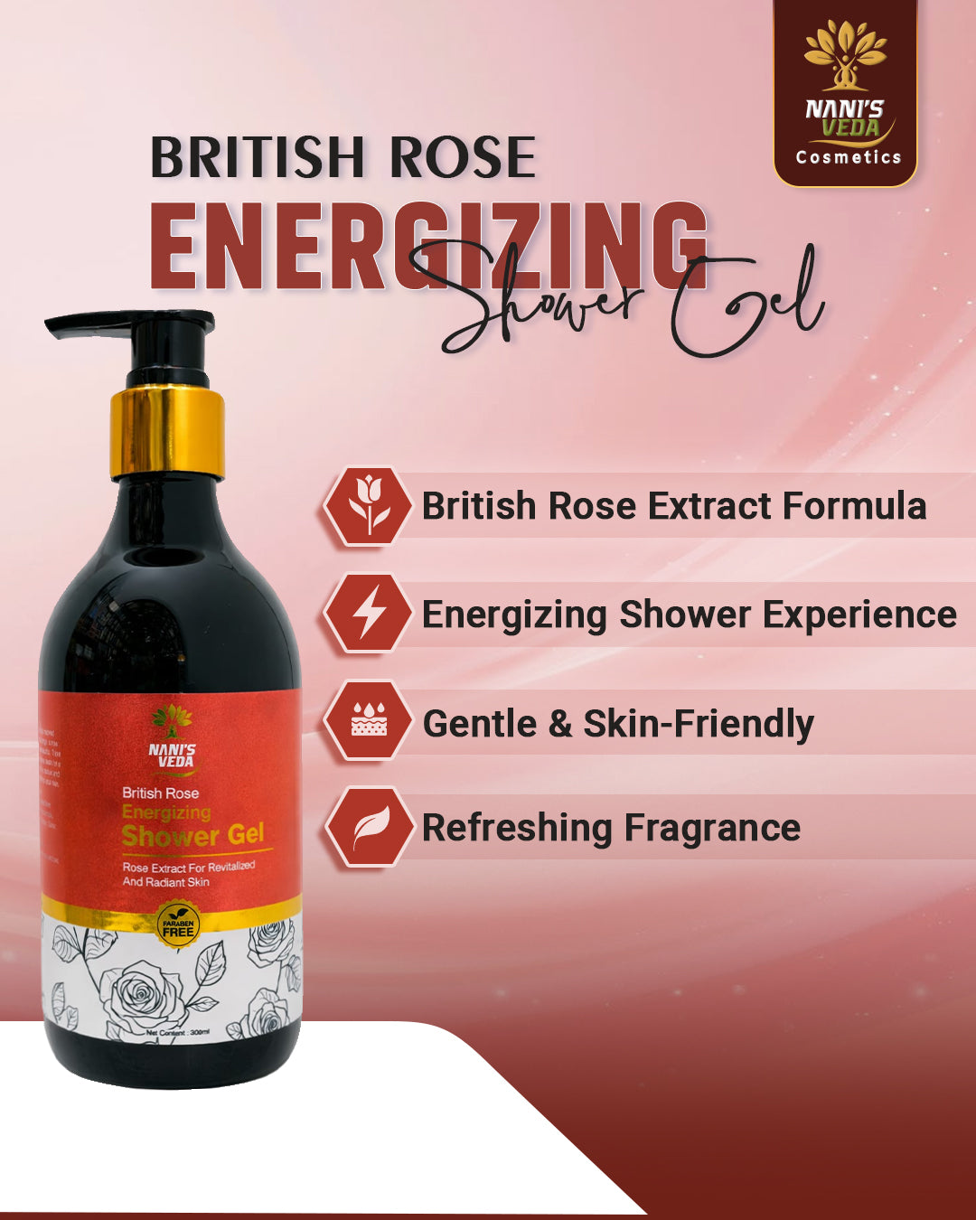Nani’s Veda British Rose Enchanting Shower Gel – 300 ml