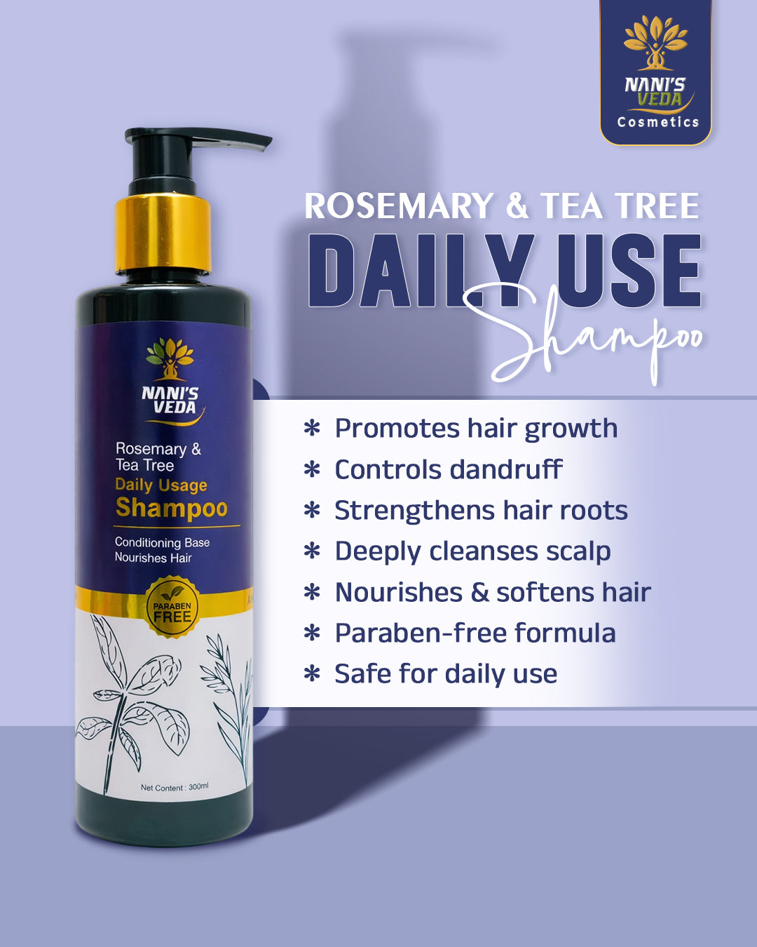 Nani’s Veda Rosemary & Tea Tree Daily Usage Shampoo – 300 ml