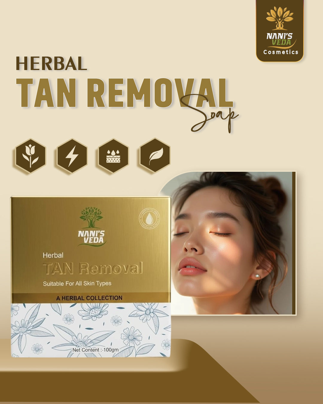 Herbal Tan Removal Soap – Skin Brightening & Deep Cleansing (100g)