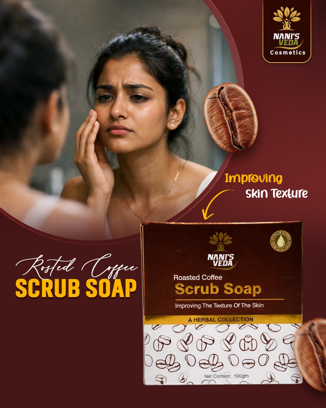 Nani’s Veda Roasted Coffee Scrub Soap – 100 gm