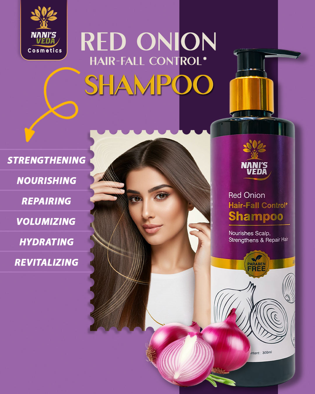 Nani’s Veda Red Onion Hair-Fall Control Shampoo – 300 ml