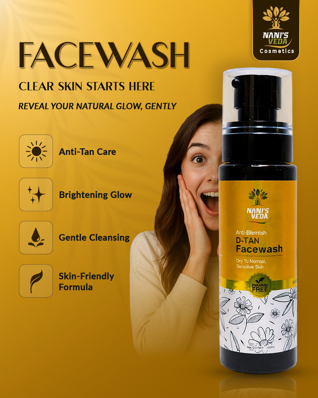 Nani’s Veda Anti-Blemish D-Tan Facewash – 100 ml